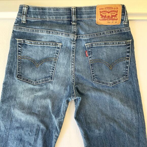 Levi’s Kid Slim Jeans size 14 REG W27 x L29 Blue Mid Rise Stretch Boot Cut - Picture 10 of 11